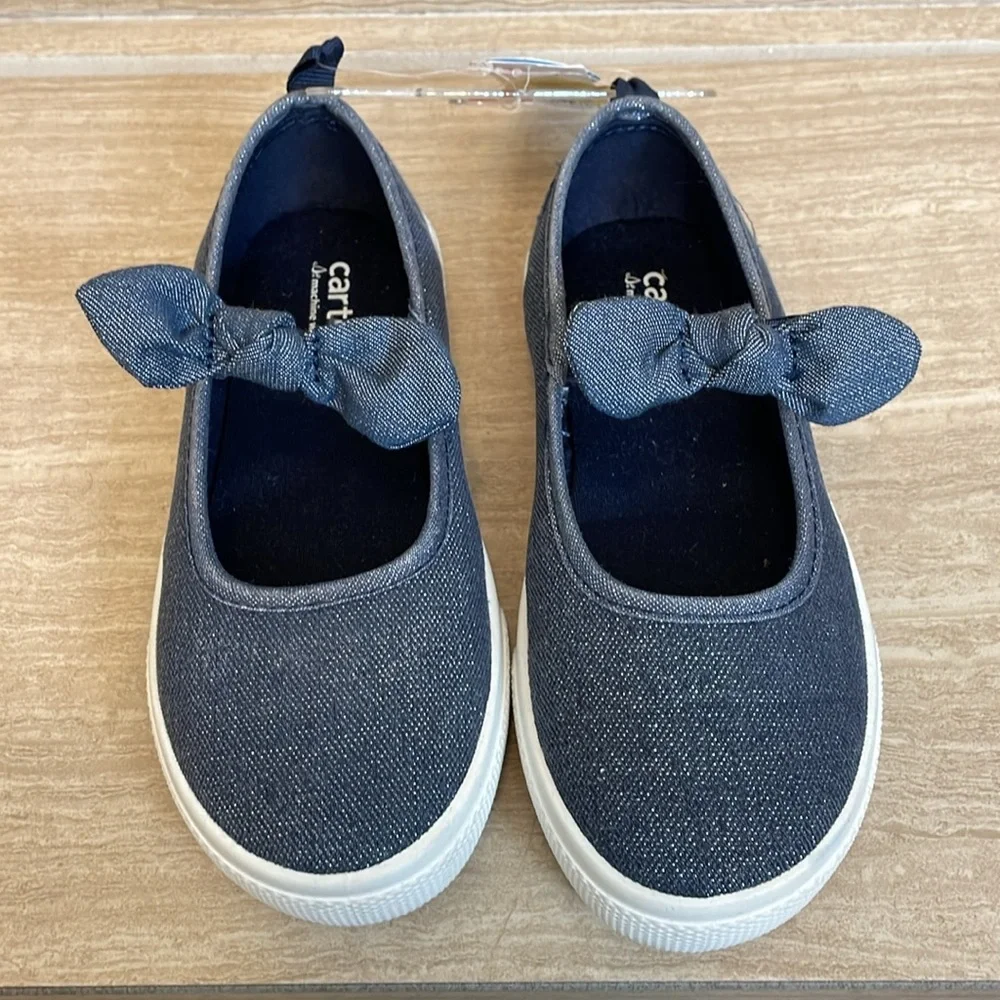 CARTERS NWT Girls Size 2 Mary Jane Shoes Navy Blue White Flats Bow Casual - Picture 5 of 11